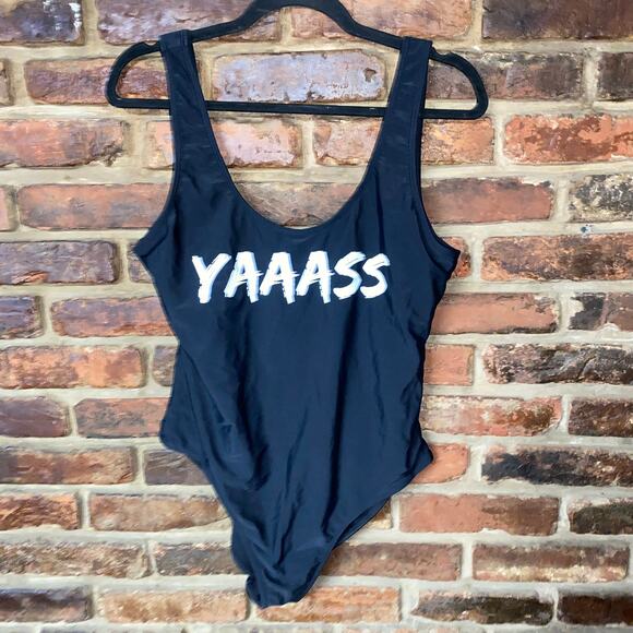 No Boundaries Black Yaaass Scoop Back One Piece Swim Bathing Suit Size XL 15-17 - Picture 1 of 5